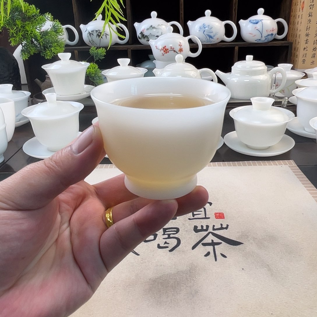 新品璞玉高冰素烧120ml玉兰主人杯