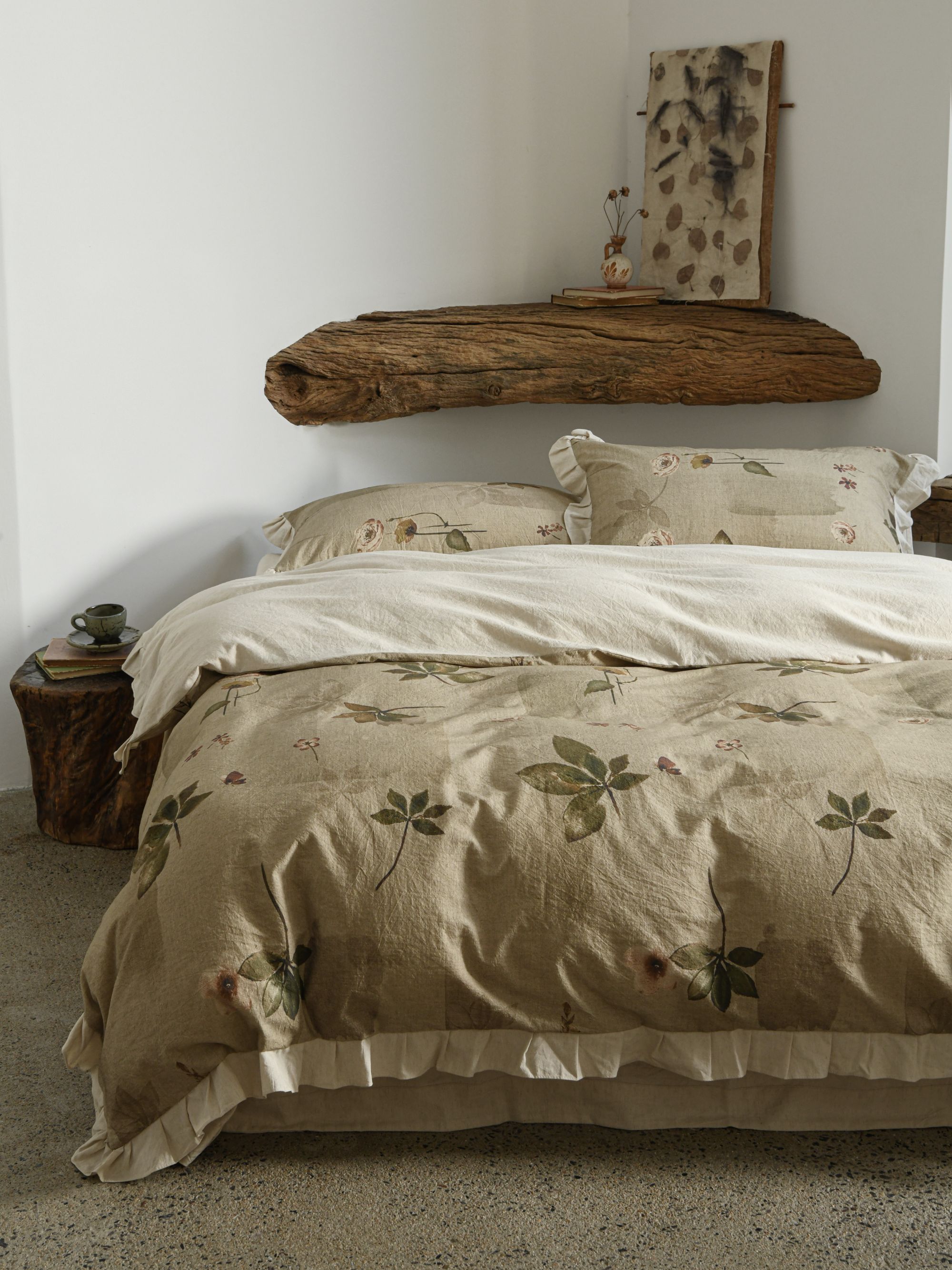 【野川木一】 高级感植物花卉法式花边轻奢款棉麻四件套