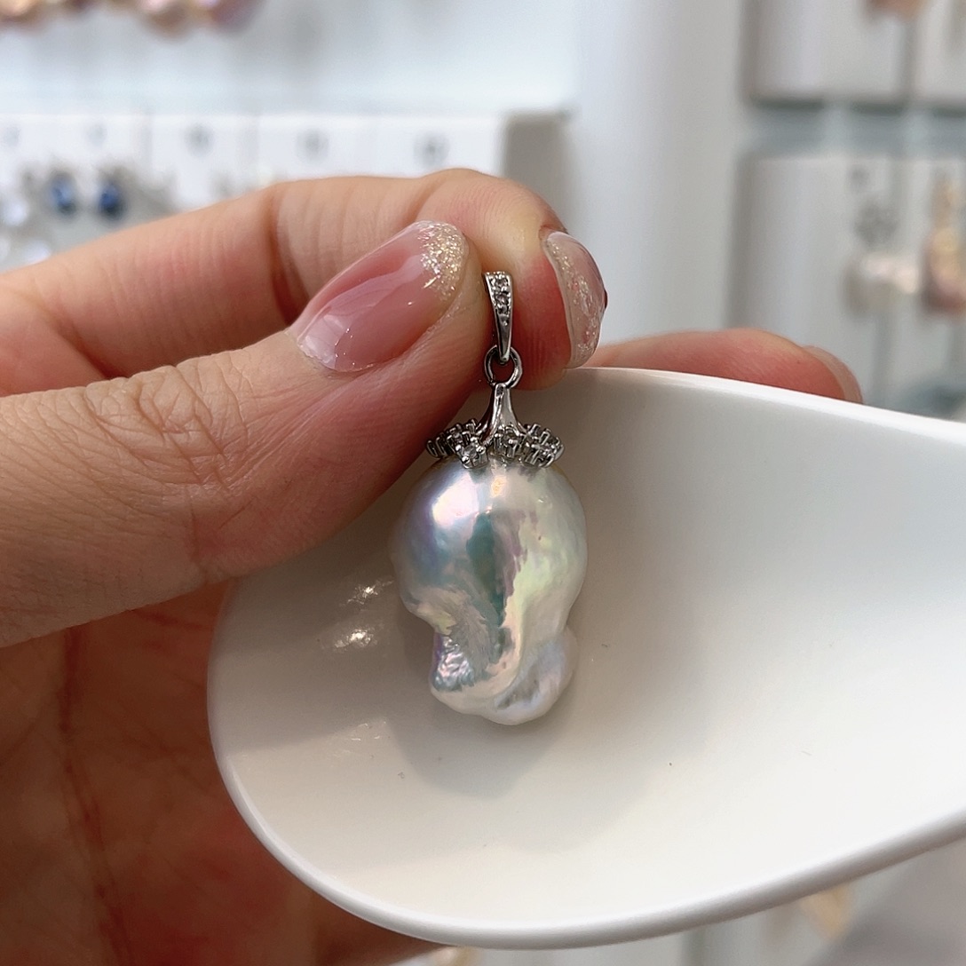 淡水珍珠天然珍珠巴洛克银S925镶嵌