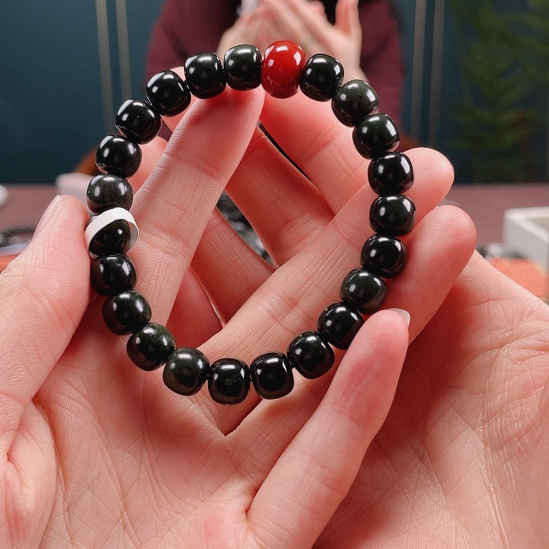 和田玉手串未镶嵌塔青9.10