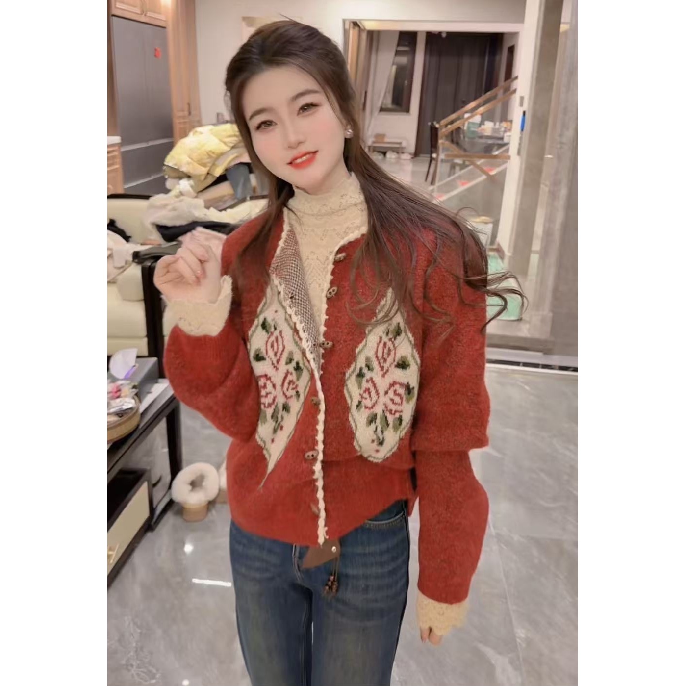 『晕染花边F』时尚潮流气质百搭毛衣35331