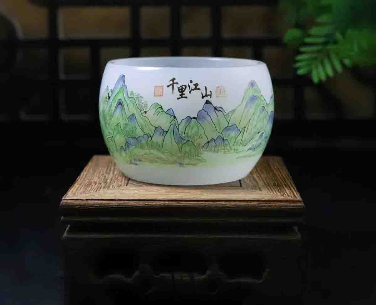 高档茶杯主人杯琉璃千里江山功夫茶具茶碗中式水杯泡茶盏家用礼品