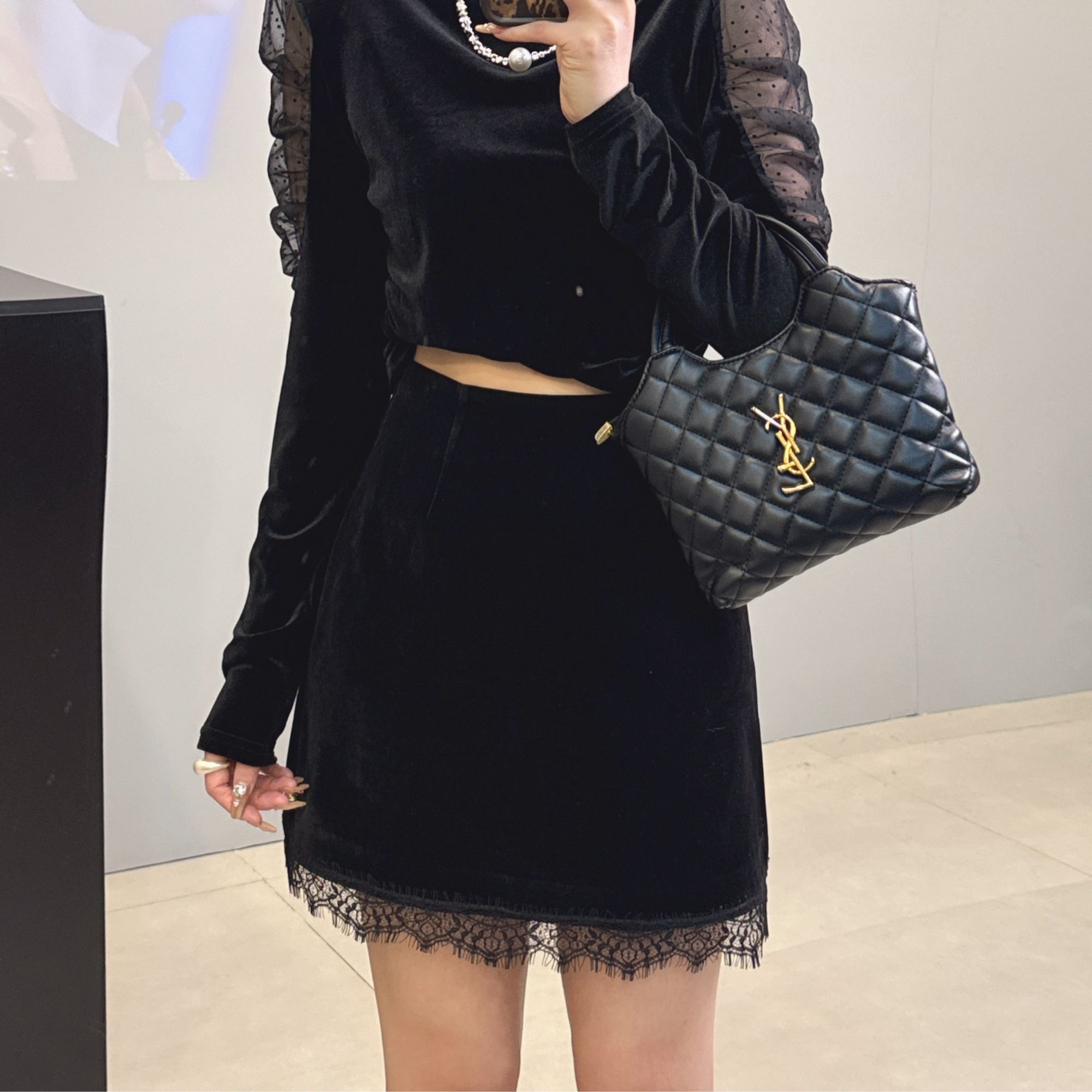 韩版东大门A字板拼接蕾丝时尚百搭半裙598