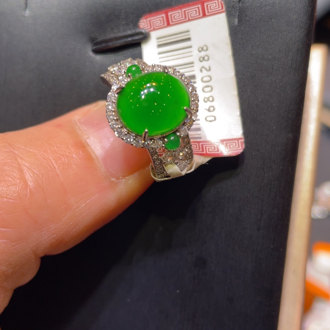 翡翠银S925镶嵌颈饰戒指