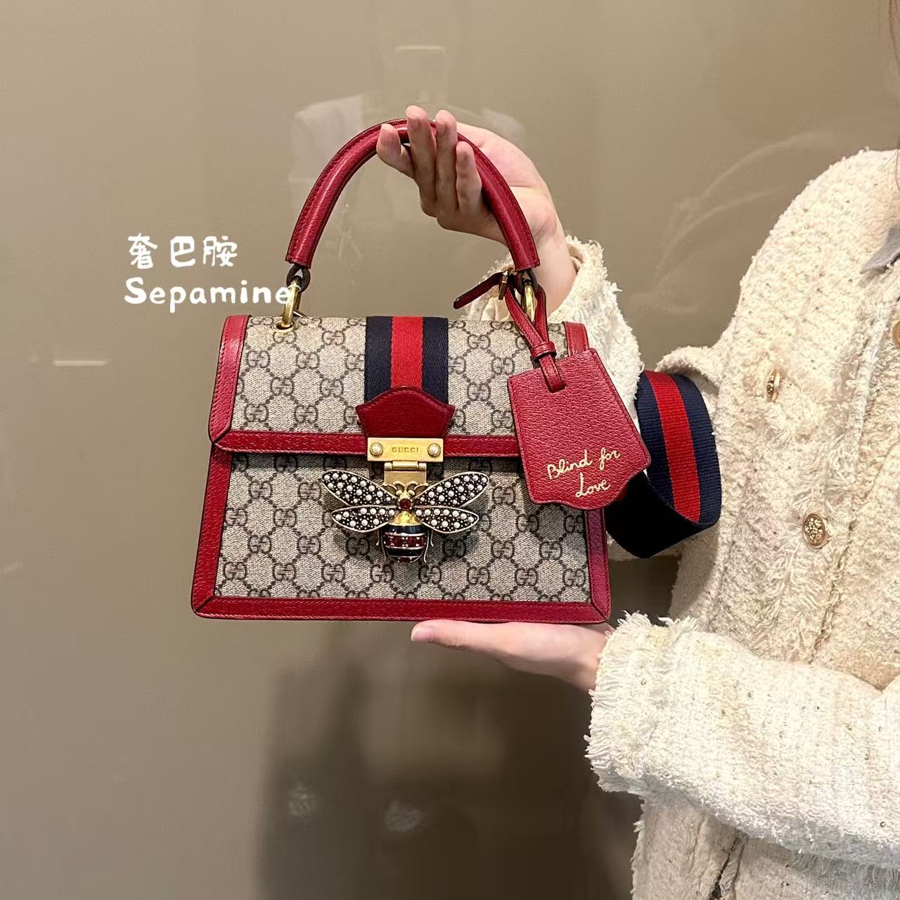 95新 GUCCI/古驰 /玛格丽特/蜜蜂woc/中号/单肩斜挎包