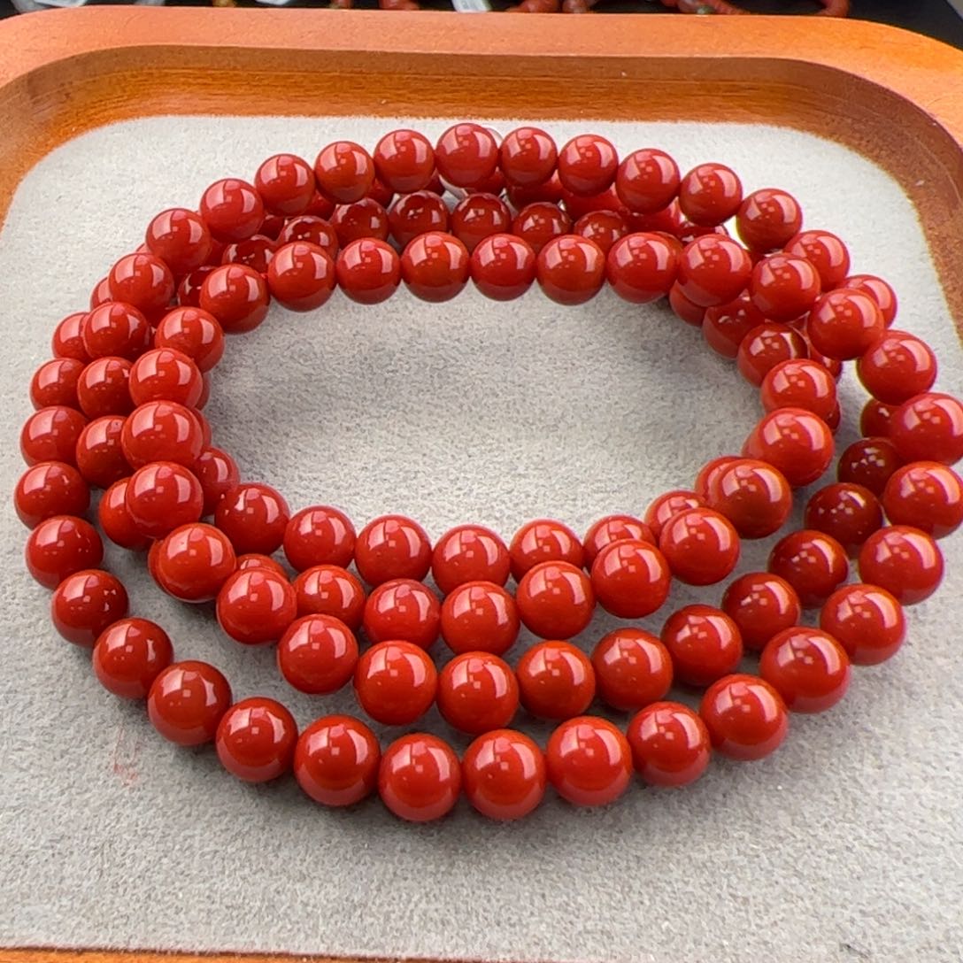 南红玛瑙满肉金华锦红长链6+未镶嵌