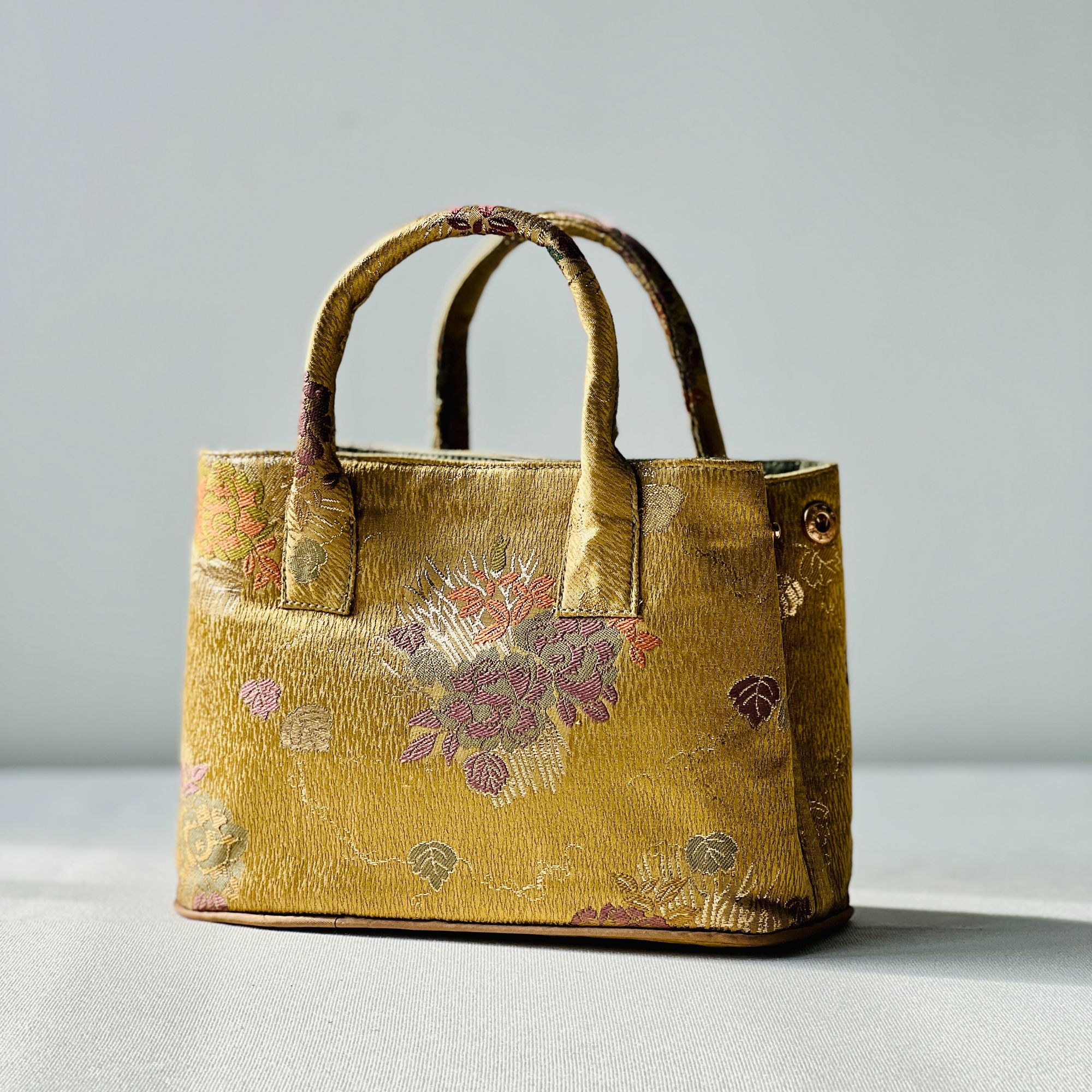 西阵织包包 手提包  花园包包  金绿色