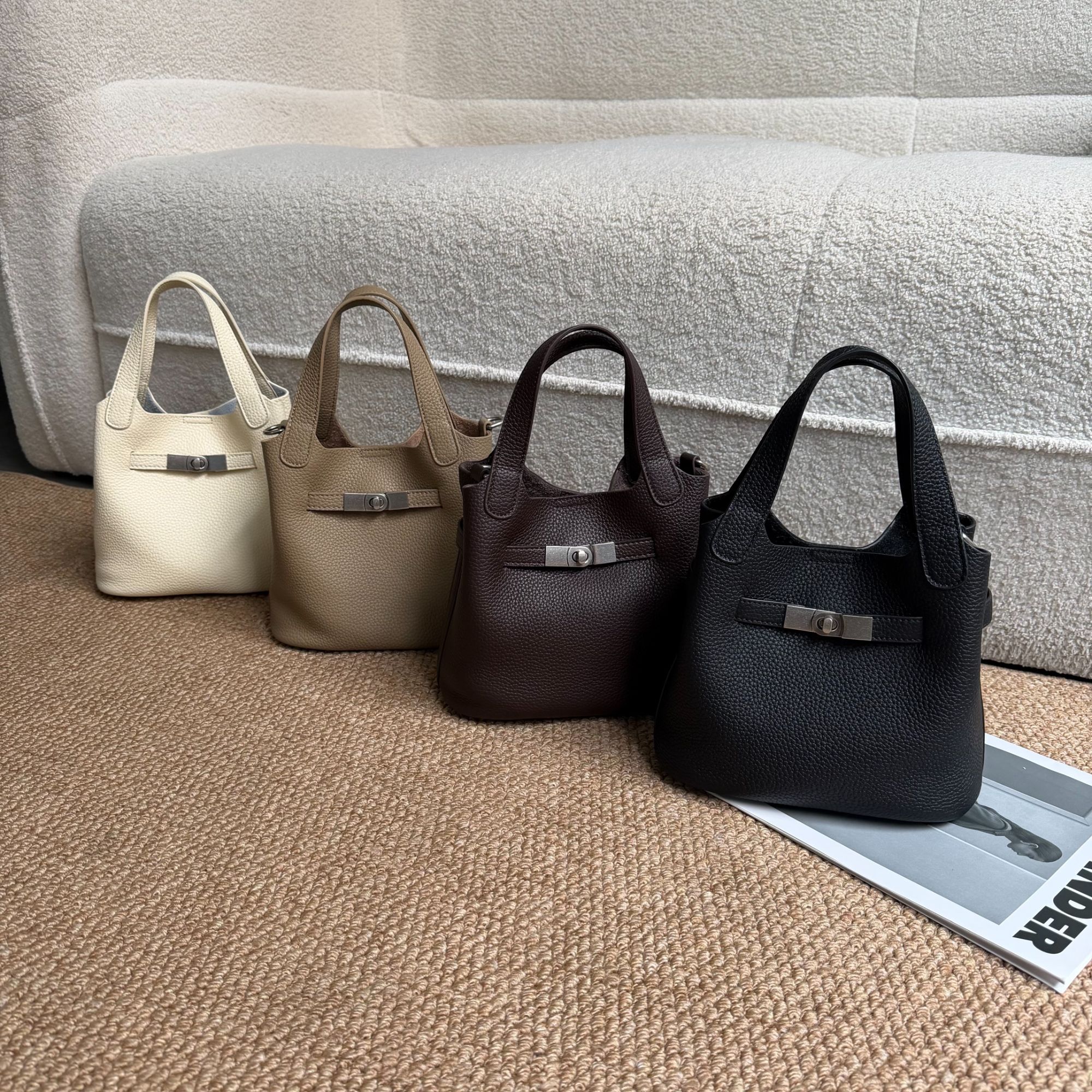 GUFANXUAN/古梵萱新款单肩斜挎包真皮菜篮子女包百搭通勤手提包E