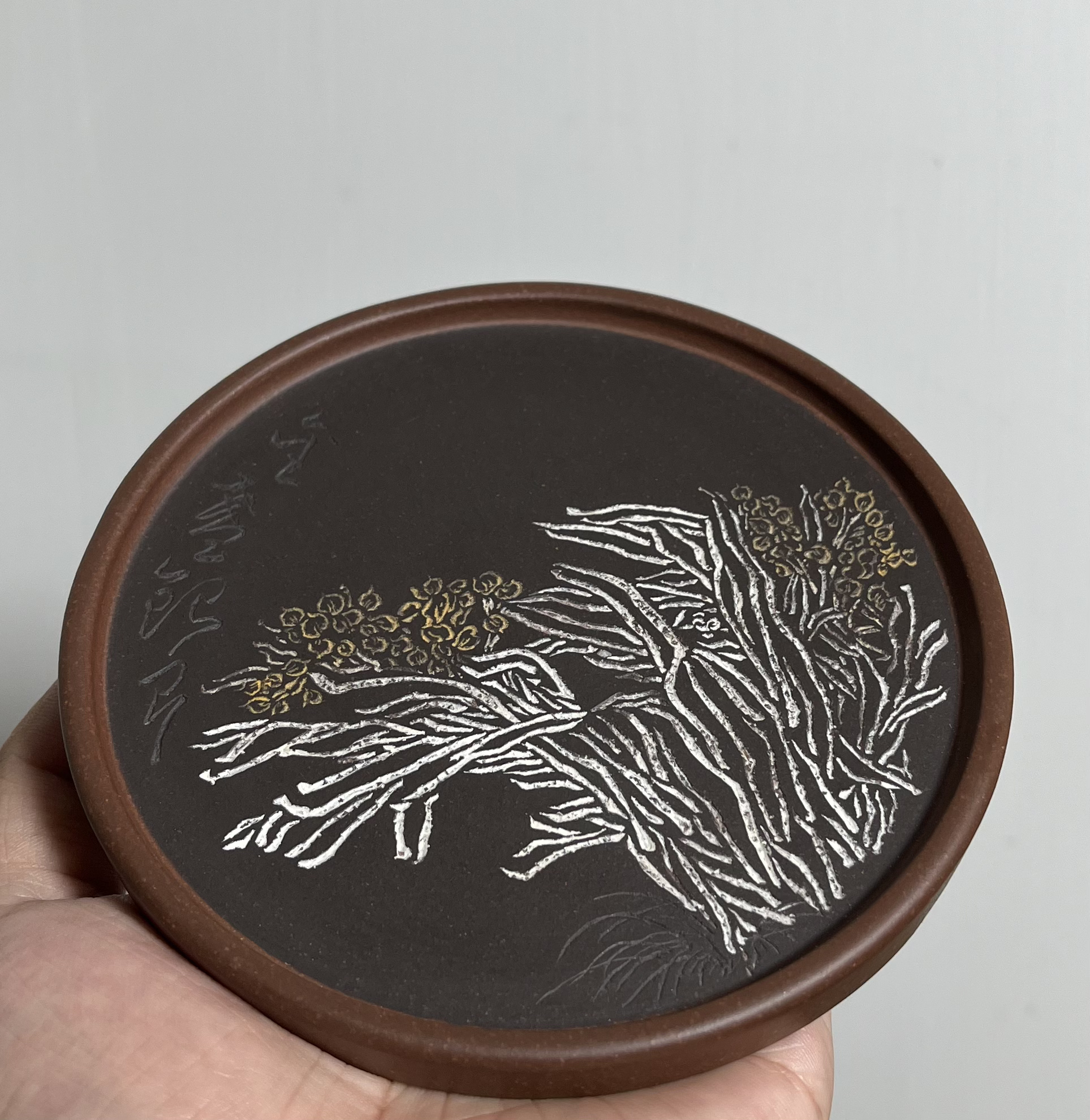 怡君陶｜原矿紫泥 茶壶盖置 小茶台 无涯刻绘 