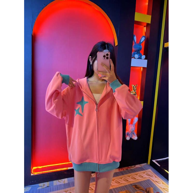 新款时尚宽松男女同款轻奢重工宽松百搭设计师纯色星星卫衣-253