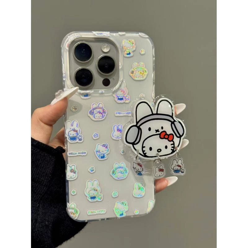 卡通彩色鎏金米菲兔头套可爱猫咪适用iphone16promax苹果15手机壳