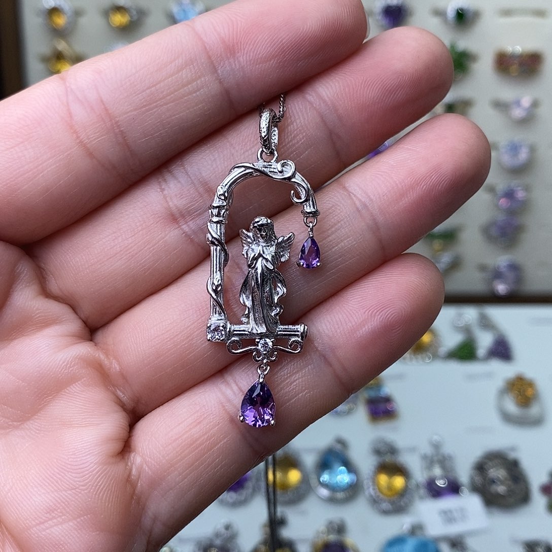 紫晶吊坠(不含链)银S925镶嵌一物一证