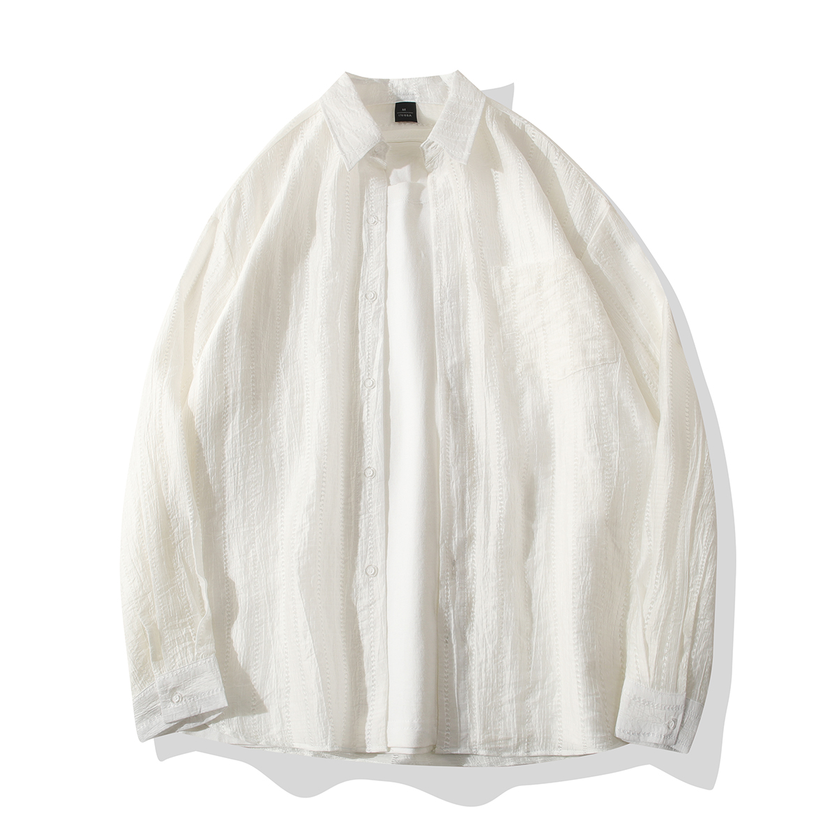 韩版夏季凉感镂空透气莱赛尔天丝男士衬衫轻薄垂感肌理感提花防晒