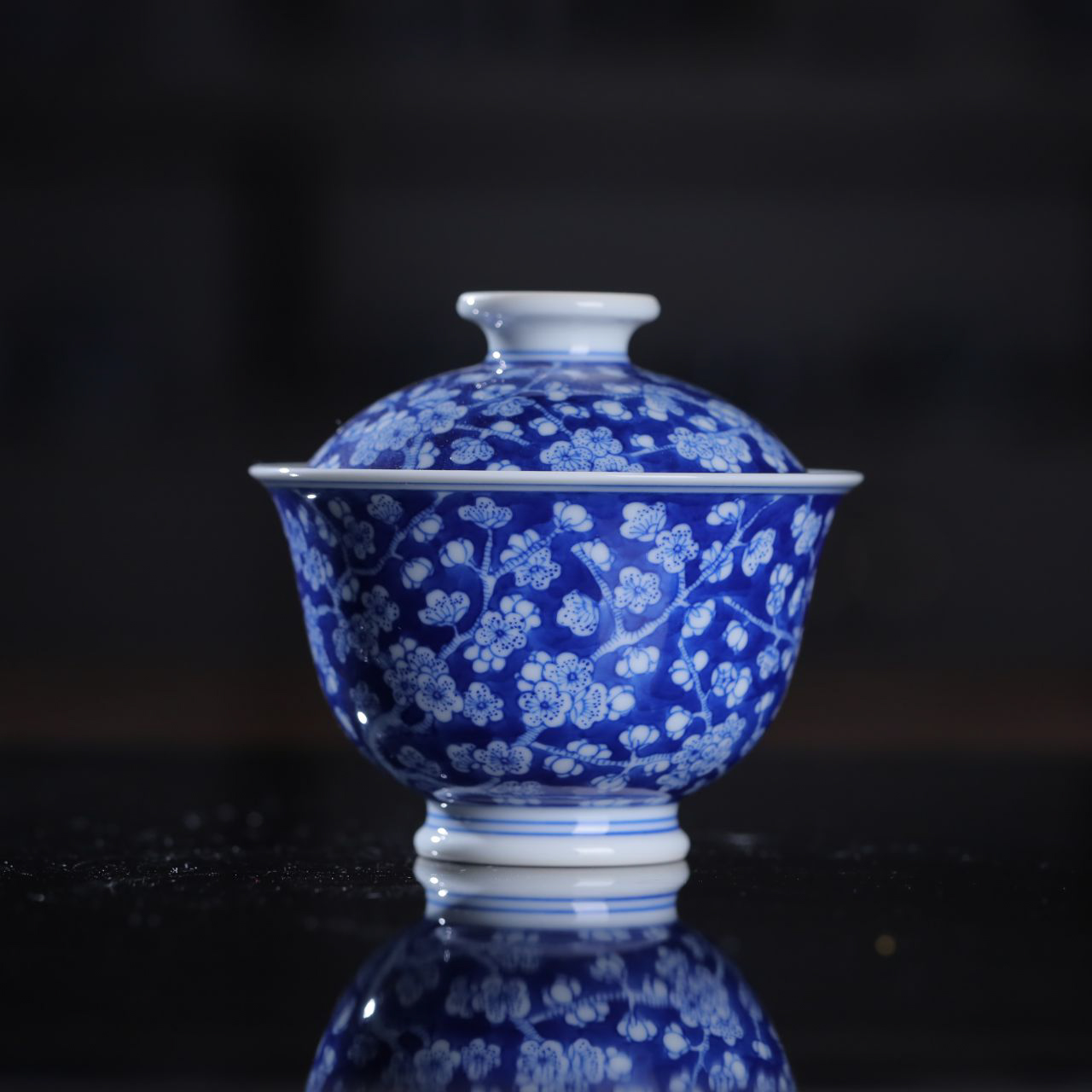 刘建锋窑青花冰梅盖碗 景德镇陶瓷高端茶具包邮