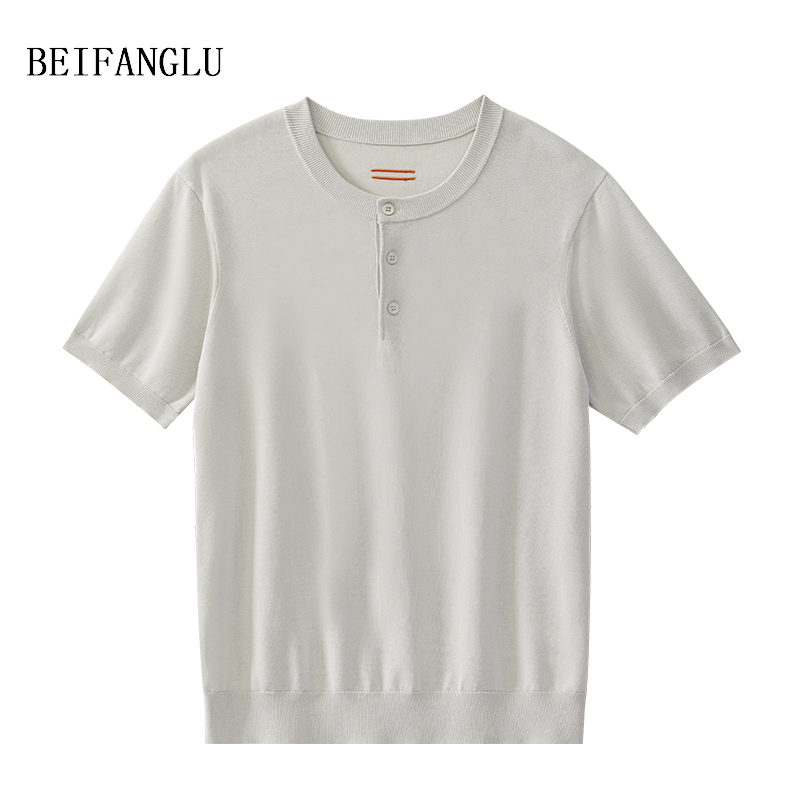 北方鹿【莱赛尔棉桑蚕丝】休闲商务风亨利领男士圆领针织T短袖32057