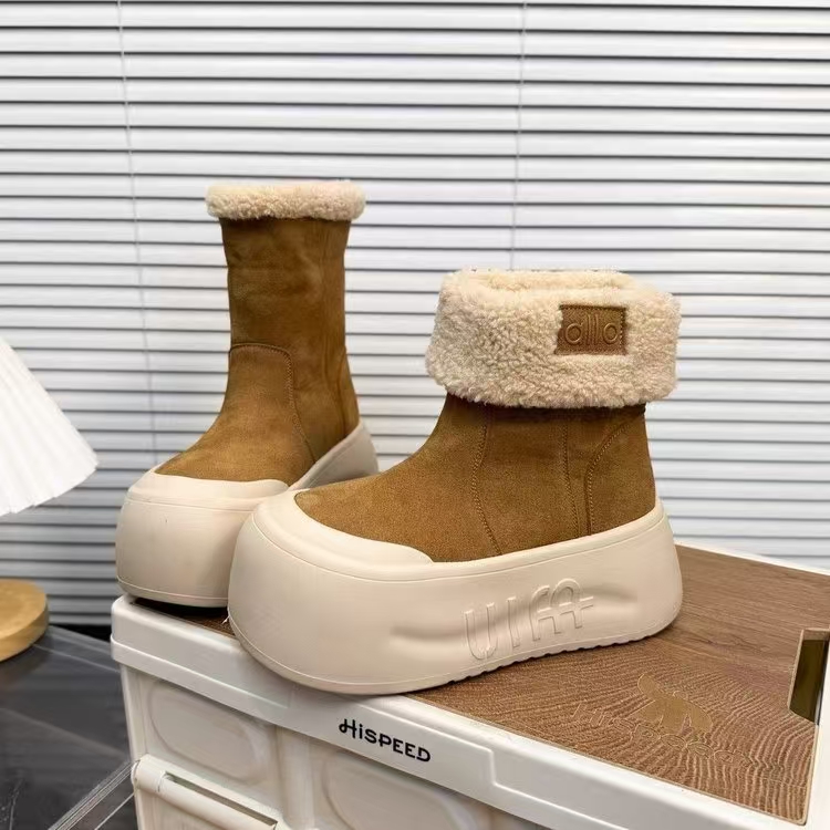 欧货爆款松糕厚底面包鞋翻领两穿大头雪地棉靴小个子增高加绒短靴