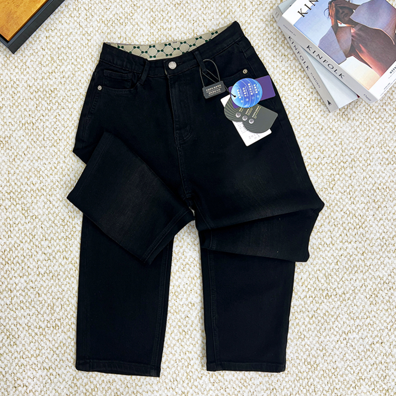 2025年春款大码女装遮肉显瘦烟管直筒设计感牛仔裤BJ050