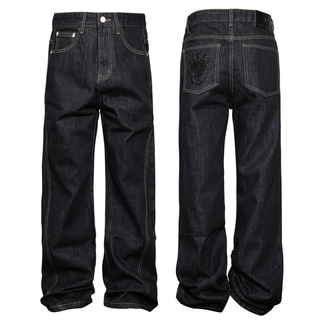 美式高街复古原牛百搭牛仔裤通勤神裤刺绣长裤显瘦休闲男女款