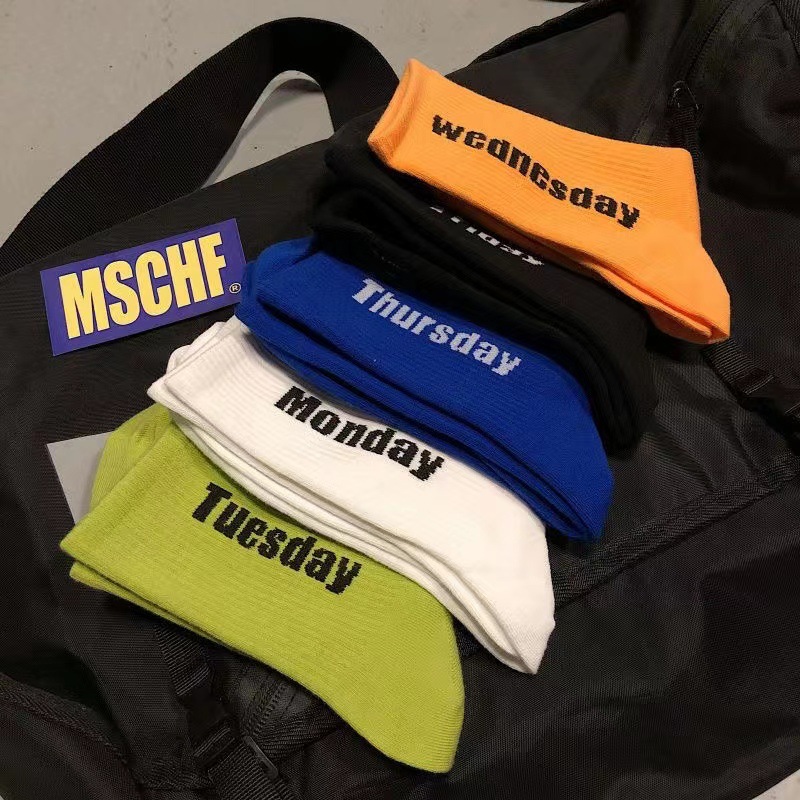 字母袜子男女ins潮流个性嘻哈欧美街头中筒袜韩版篮球长袜