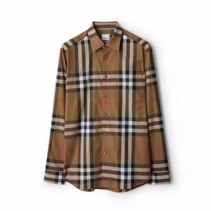 【法国直邮】BURBERRY/博柏利 棕色全棉格纹单排扣长袖衬衫80929171