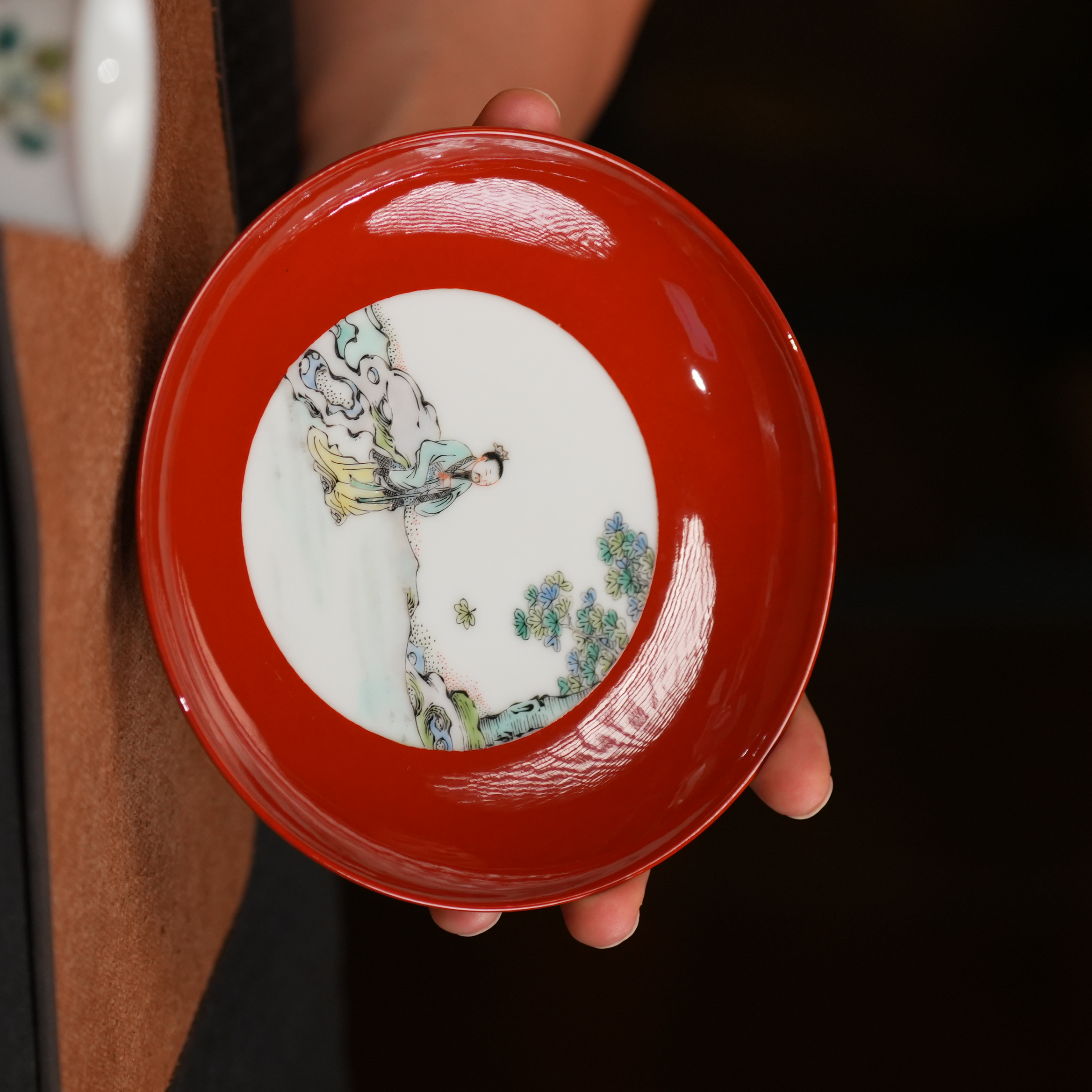 【一点堂】一点堂手工古彩一夜知秋东方美学陶瓷茶托盘纯手工圆形