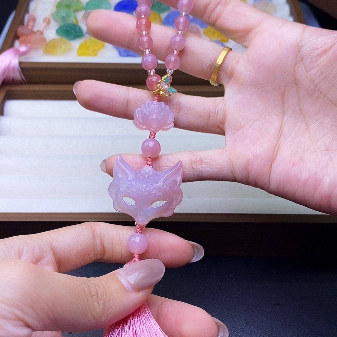 玛瑙/玉髓合金车挂狐狸面具车挂