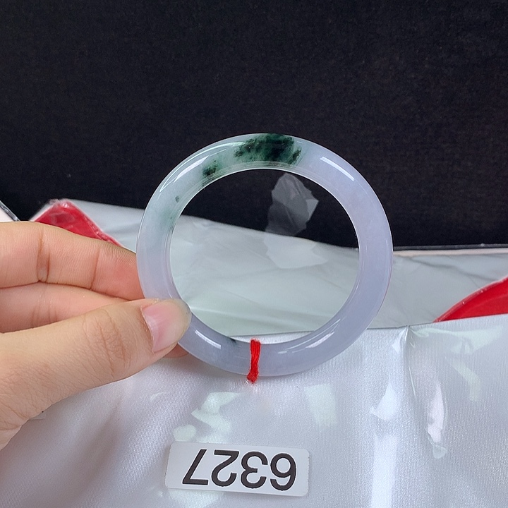 翡翠未镶嵌手镯55圈 紫底飘墨绿 完整度高