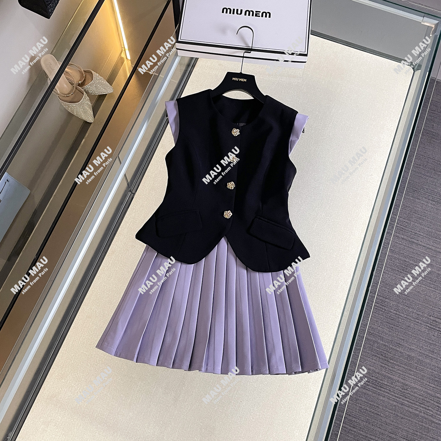 MIUME 夏季小个子穿搭干练气质女装冷淡系马甲拼色时尚套装DY7458