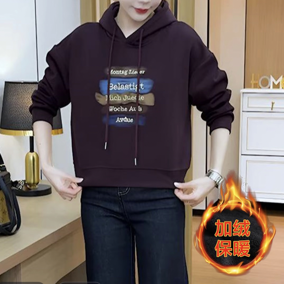 【字母】2025秋冬宽松时尚套头休闲字母洋气卫衣短款长袖上衣连帽