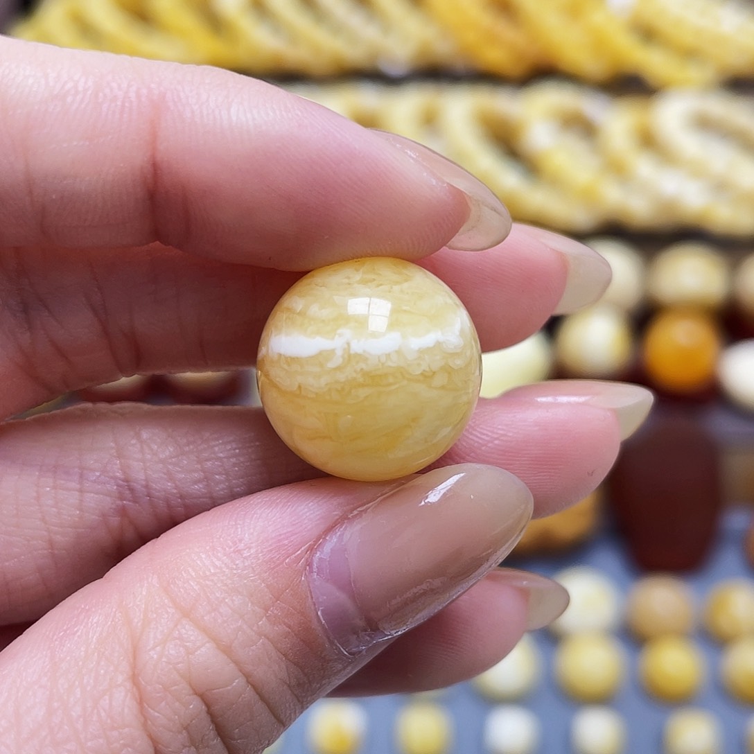 琥珀裸石未镶嵌虎皮圆珠17.2mm