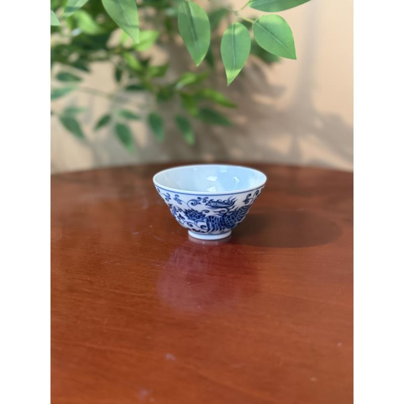 A986【景墨春风】景德镇手工手绘青花双凤折腰杯 60ml