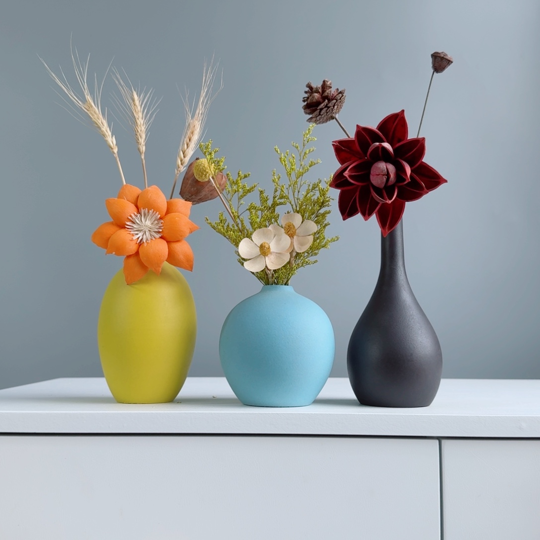 摆件陶瓷小花瓶含花总高约20-30cm