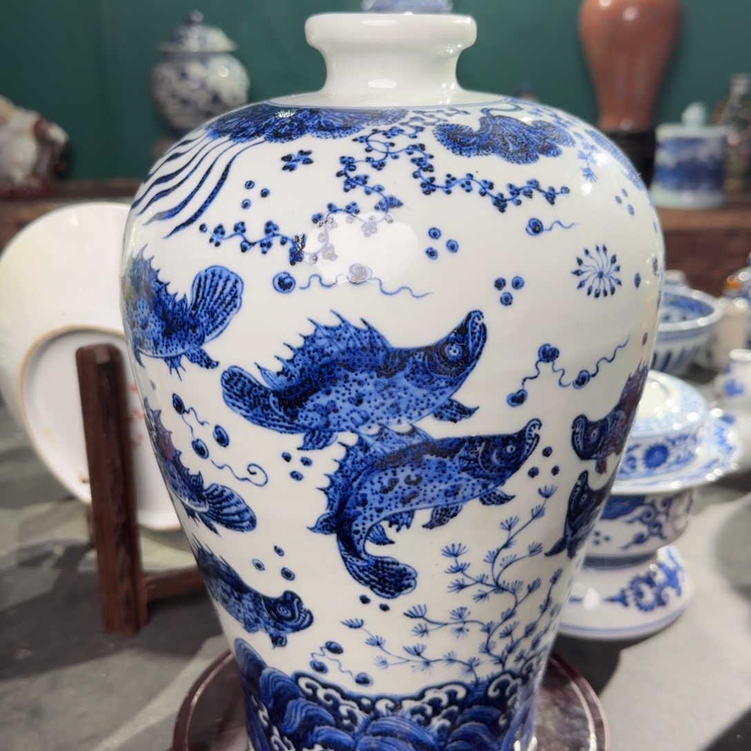 瓷片慢*活11111111111鱼瓶+龙和鹿底座