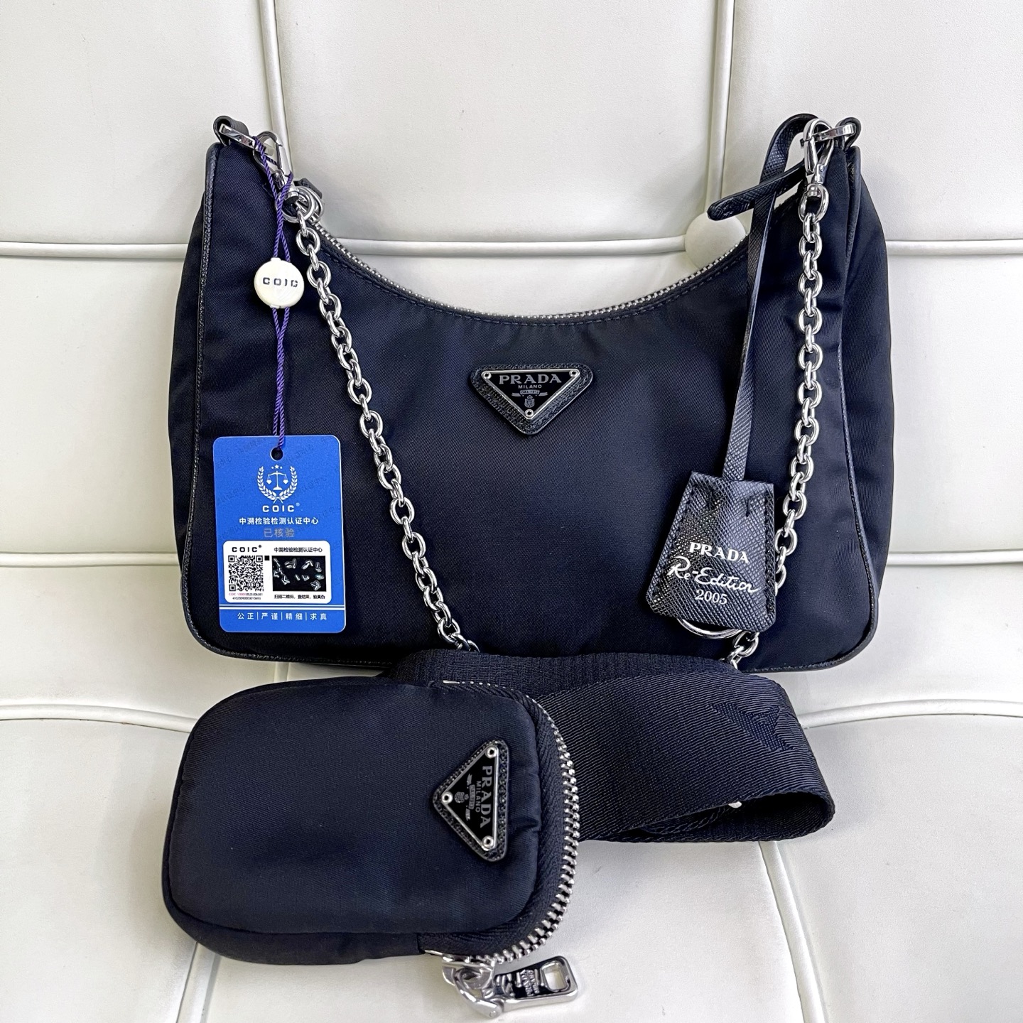 95新 Prada/普拉达 119909 prada hobo黑银三合一斜挎包