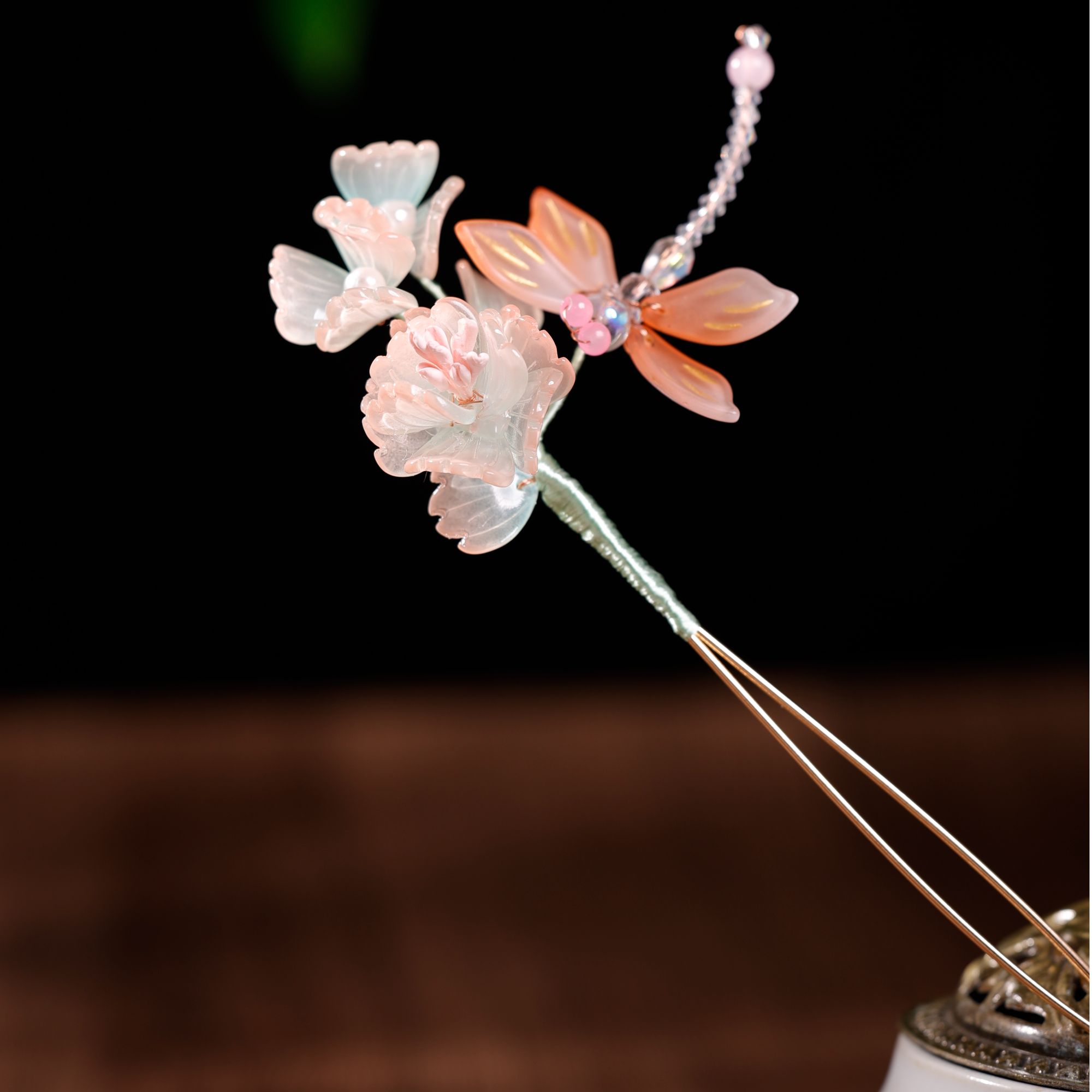 原创设计发夹复古配饰简约清新仙气古风手工蜻蜓发钗