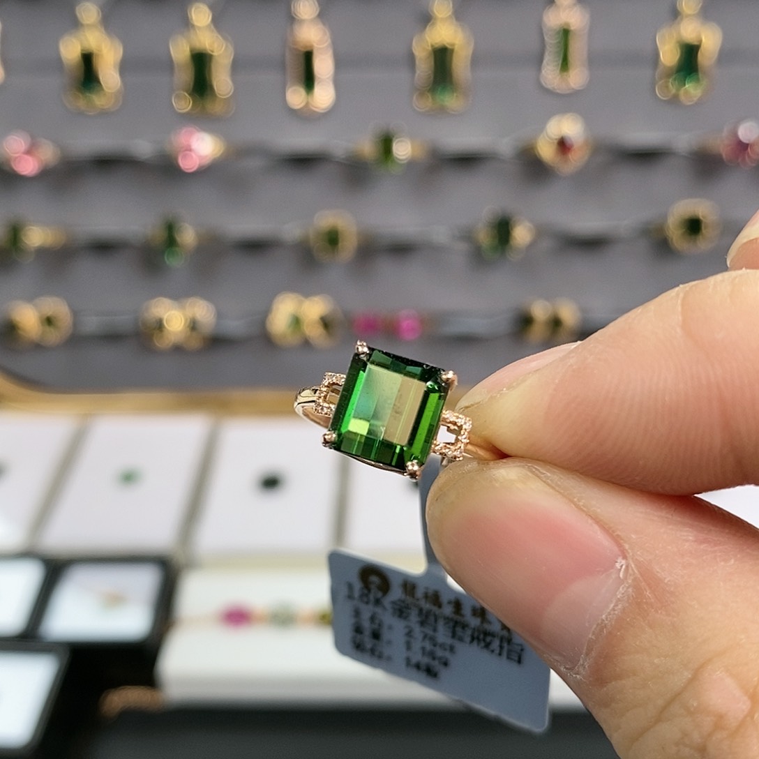 碧玺戒指18K金镶嵌天然