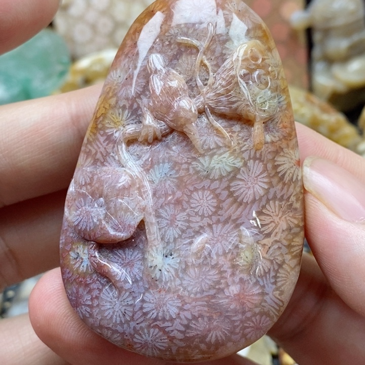 硅化珊瑚（珊瑚玉）颈饰未镶嵌