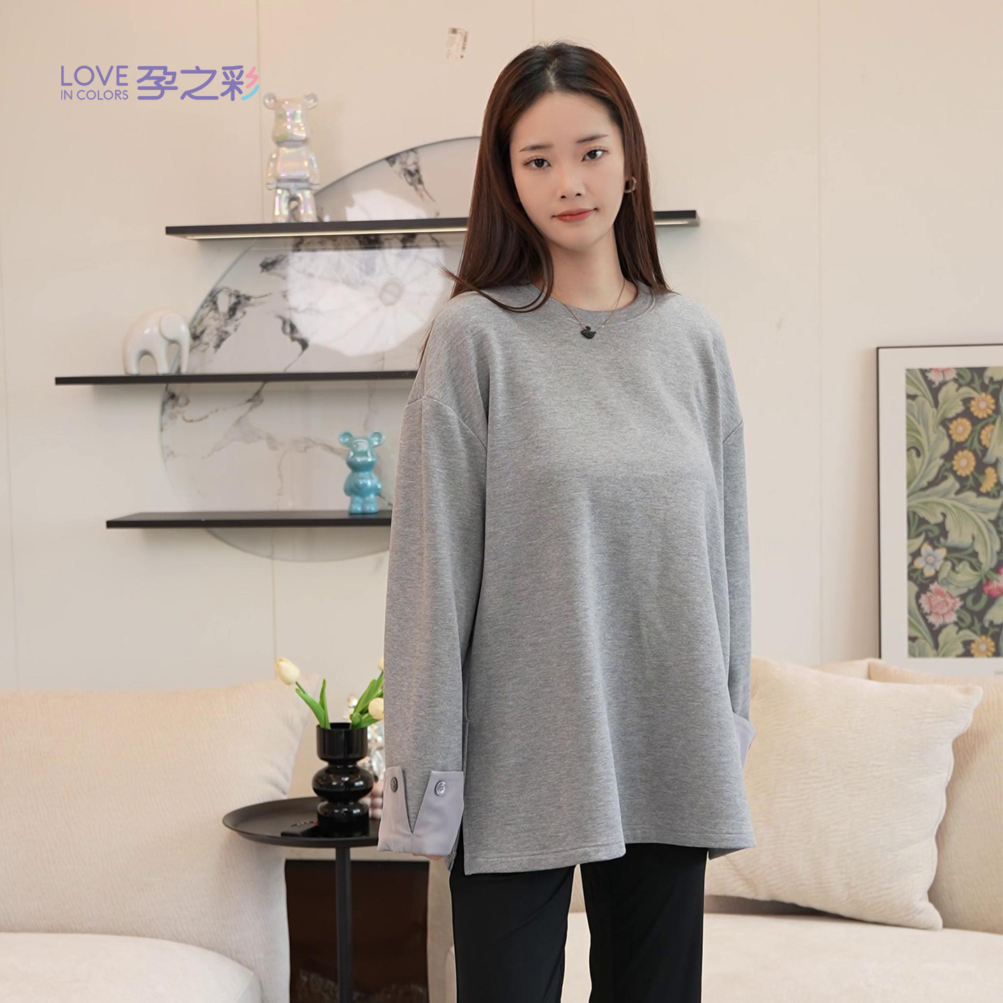 孕之彩秋季新款宽松侧开叉针织衫YDS193558