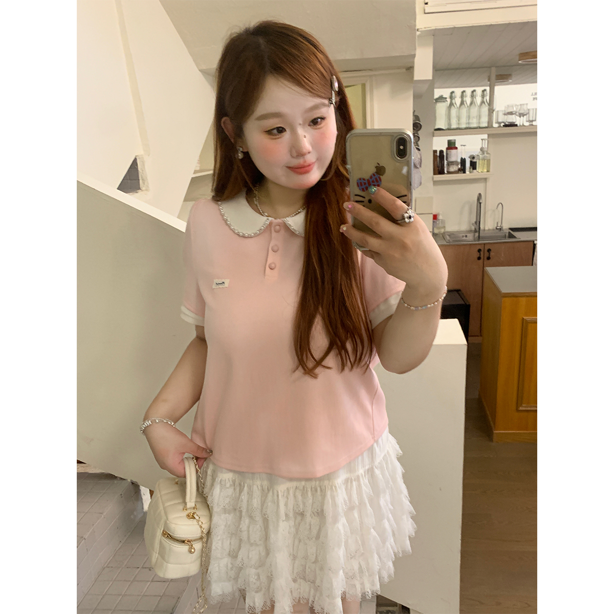 徐达布【雾苏黎尔】大码高级短袖T恤女微胖夏季粉上衣Z35340C52