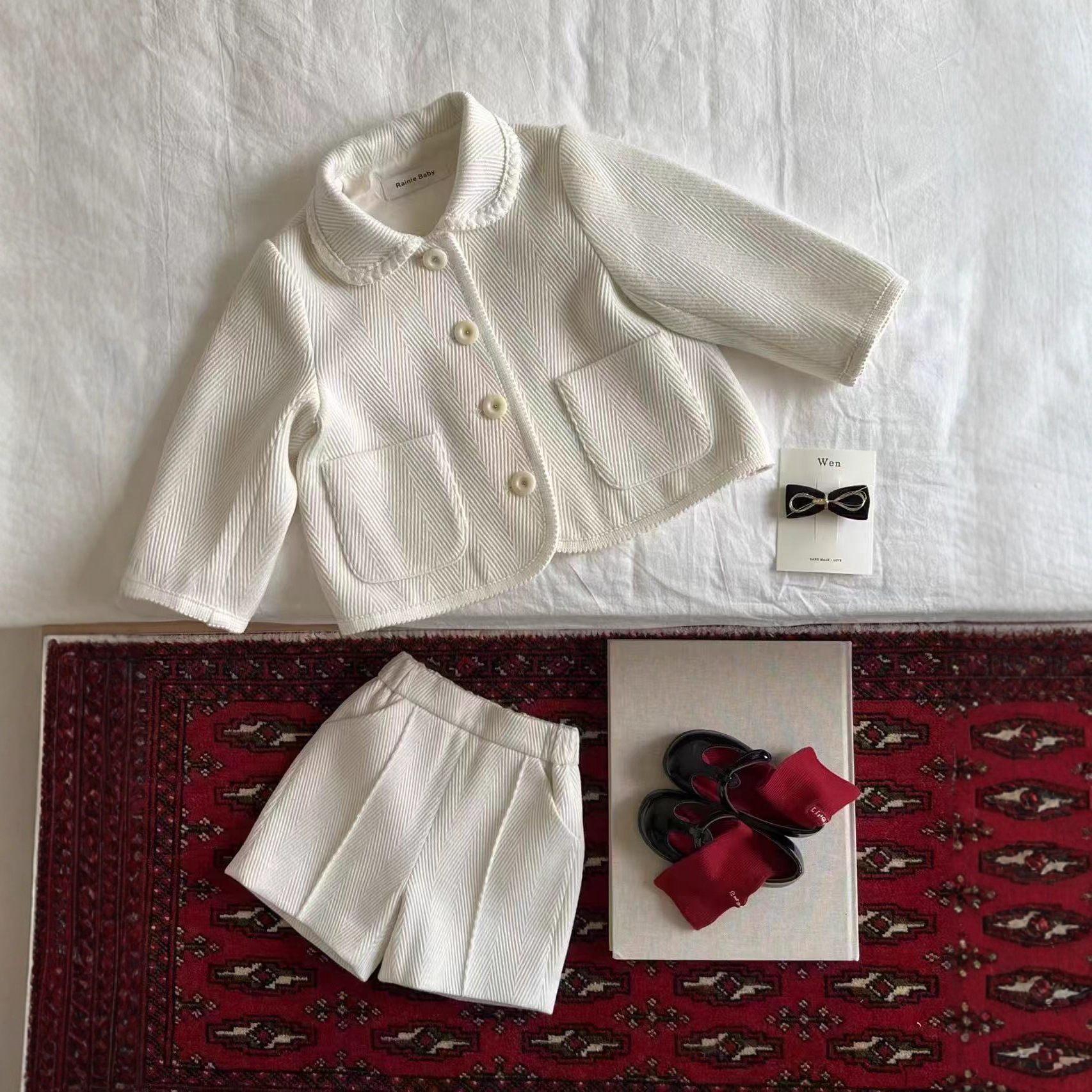 0585羊毛呢套装 男女童冬季洋气时髦高级感翻领纯色小香风套单里