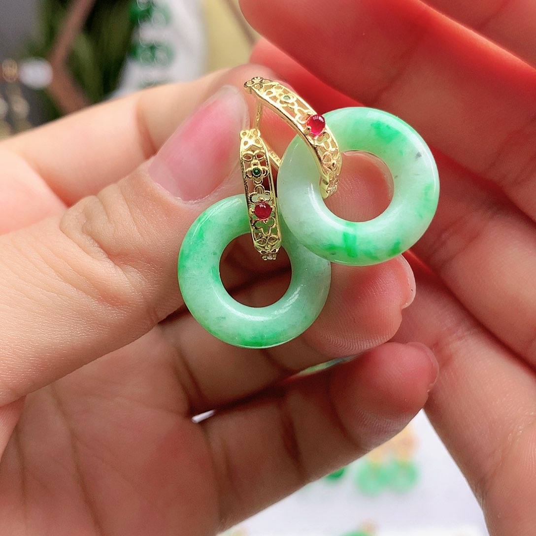 翡翠耳饰银S925镶嵌耳饰