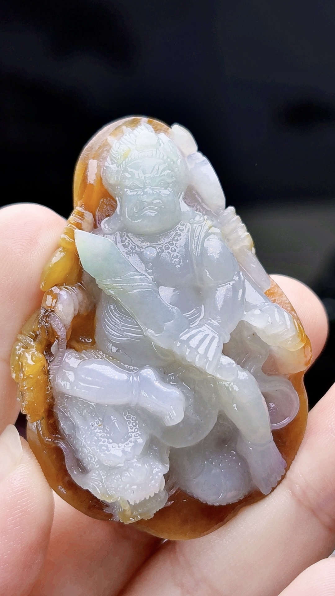 天然缅甸翡翠黄翡皮壳六臂不动明王毛货买断需抛光尺寸58-40-13