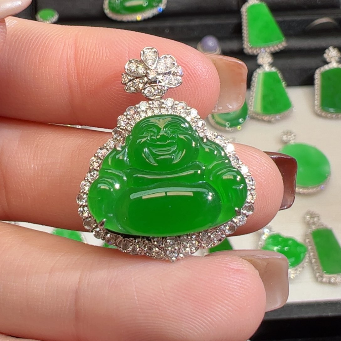 翡翠18K金镶嵌吊坠(不含链)