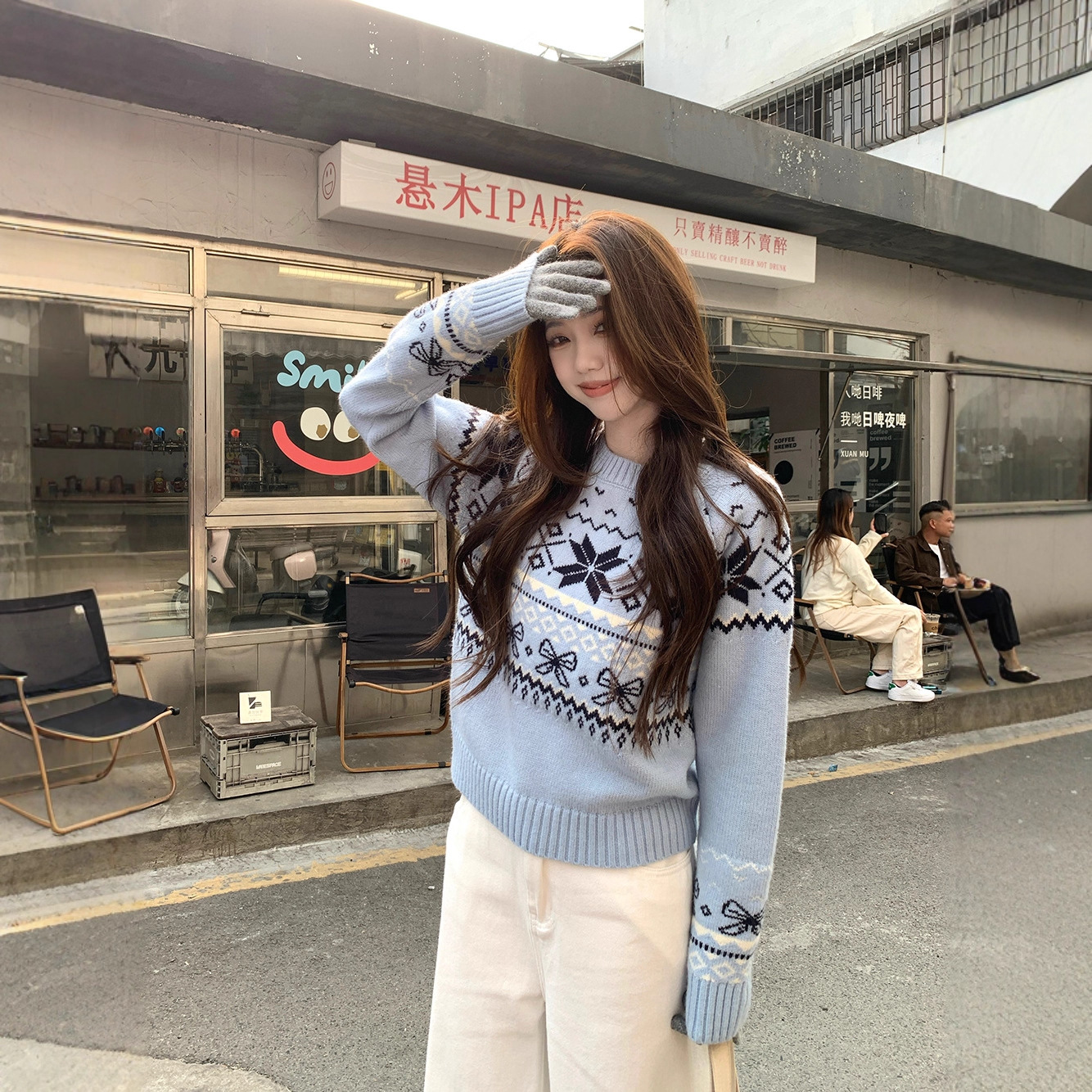 实拍~费尔岛提花软糯套头毛衣女秋冬新款简约设计感针织上衣女装