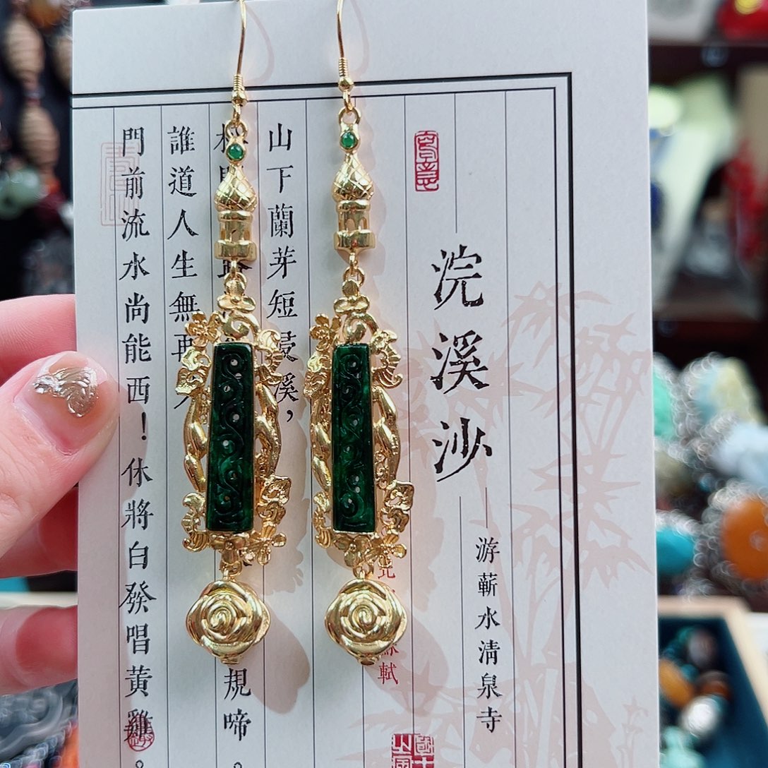 翡翠银S925镶嵌挂件耳环