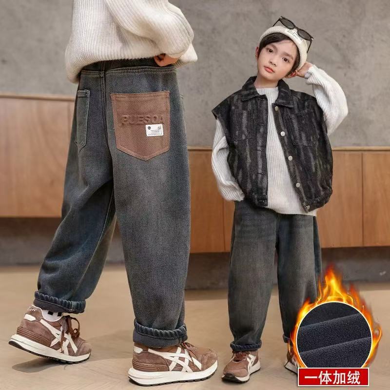 【现货】【LAOHE】NZK-6042 加绒儿童洋气休闲百搭宝宝牛仔裤