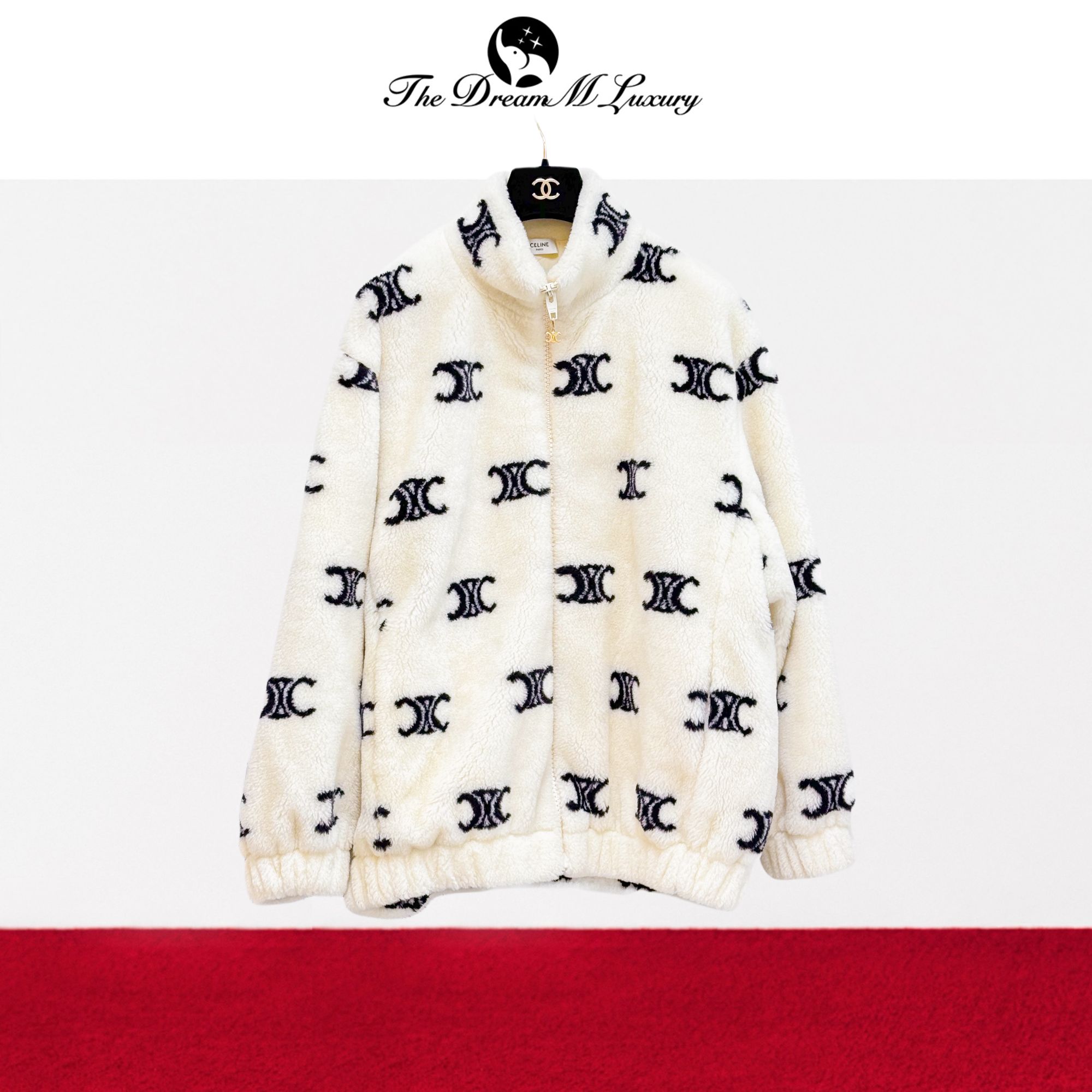 99新 Celine/思琳 L码凯旋门老花米白色泰迪外套