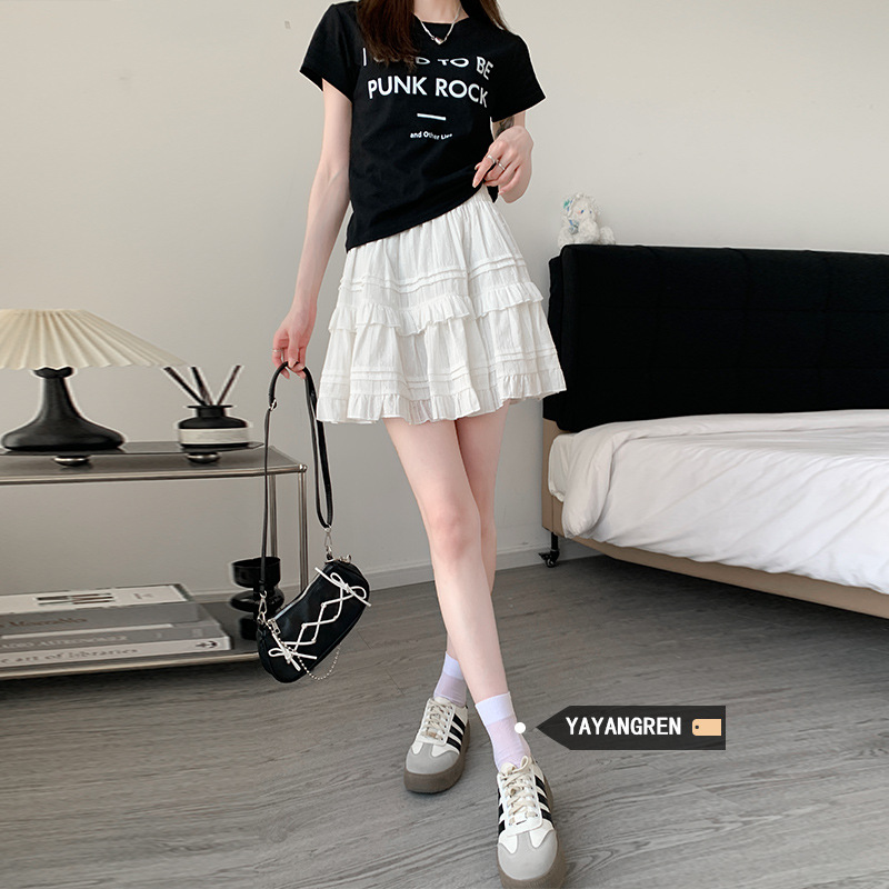 亦声白色蕾丝短裙女新款夏季芭蕾蛋糕裙小个子高腰a字蓬蓬YY