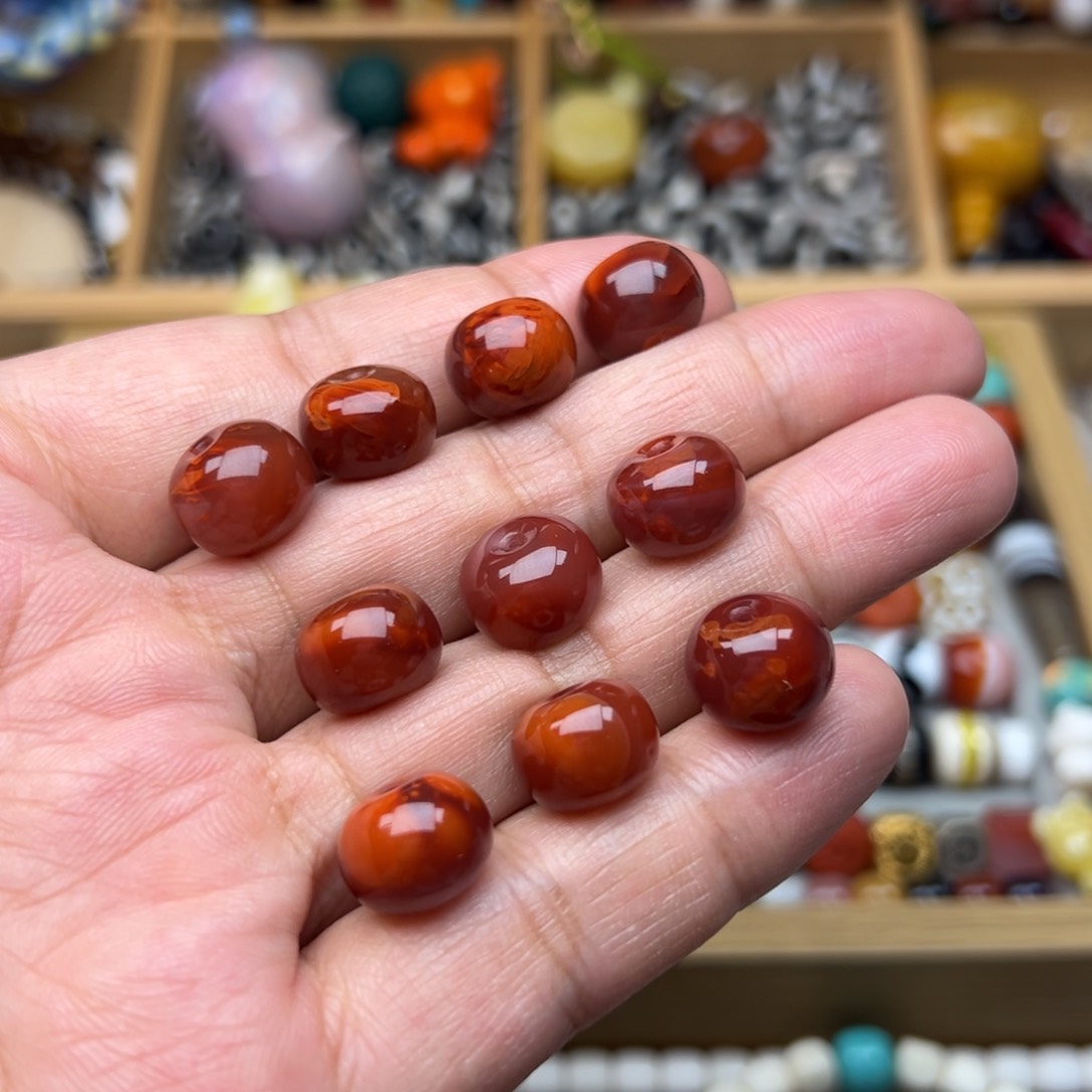 南红玛瑙12mm火焰纹算盘珠未镶嵌多样性发其中一颗