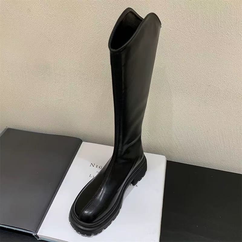 W73610不过膝长筒靴女厚底小个子新款高筒靴长靴骑士靴单靴 单里